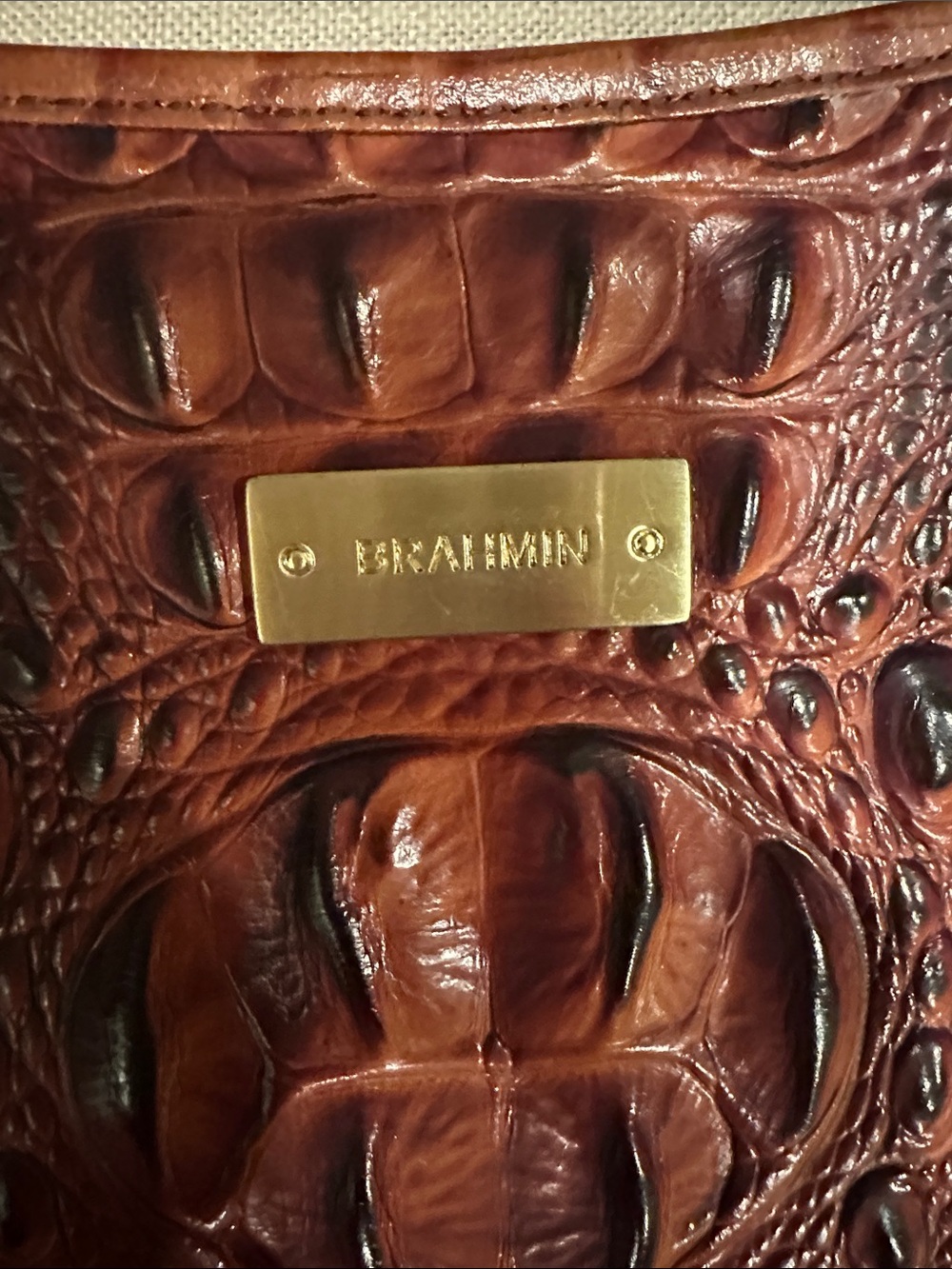 Brahmin Cognac Embossed Croc Leather Crossbody - Picture 5 of 7